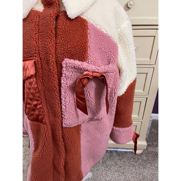 Love and Lemons Womens Rumi Sherpa Jacket Pink White Burnt Orange Size M - Picture 3 of 5
